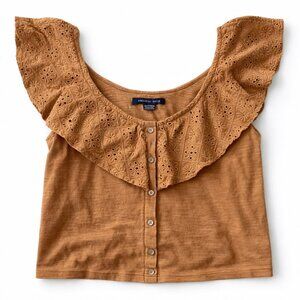 American Eagle Eyelet Ruffle Button Front Top XS